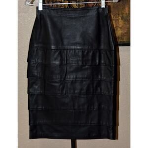 Emanuel Zoo Designer Couture Italian Black Leather Layered Skirt Size 40/4